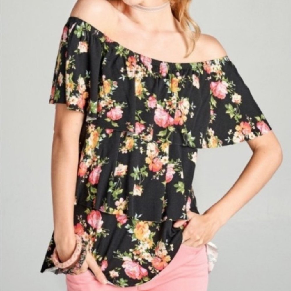 Floral Top Off the Shoulder Made in USA Size S by Oddy